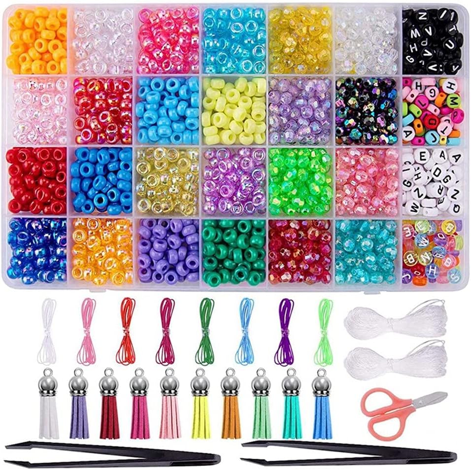 1680 Pieces Beads Bracelet Multicolor Letter Alphabet Beads with Strings Tweezers for Jewelry Making DIY Crafts