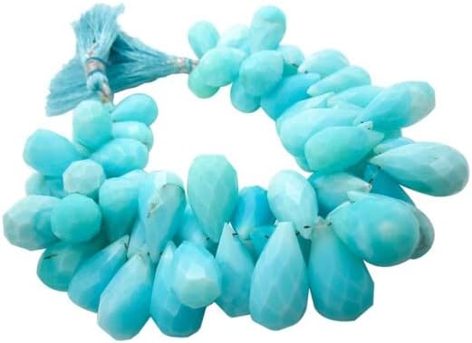 Peruvian Blue Opal Beads, Faceted Teardrops, Peruvian Opal Briolettes, Blue Opal Teardrop Briolette 8.5 inch Strand 10-12mmmm x 19-21mm