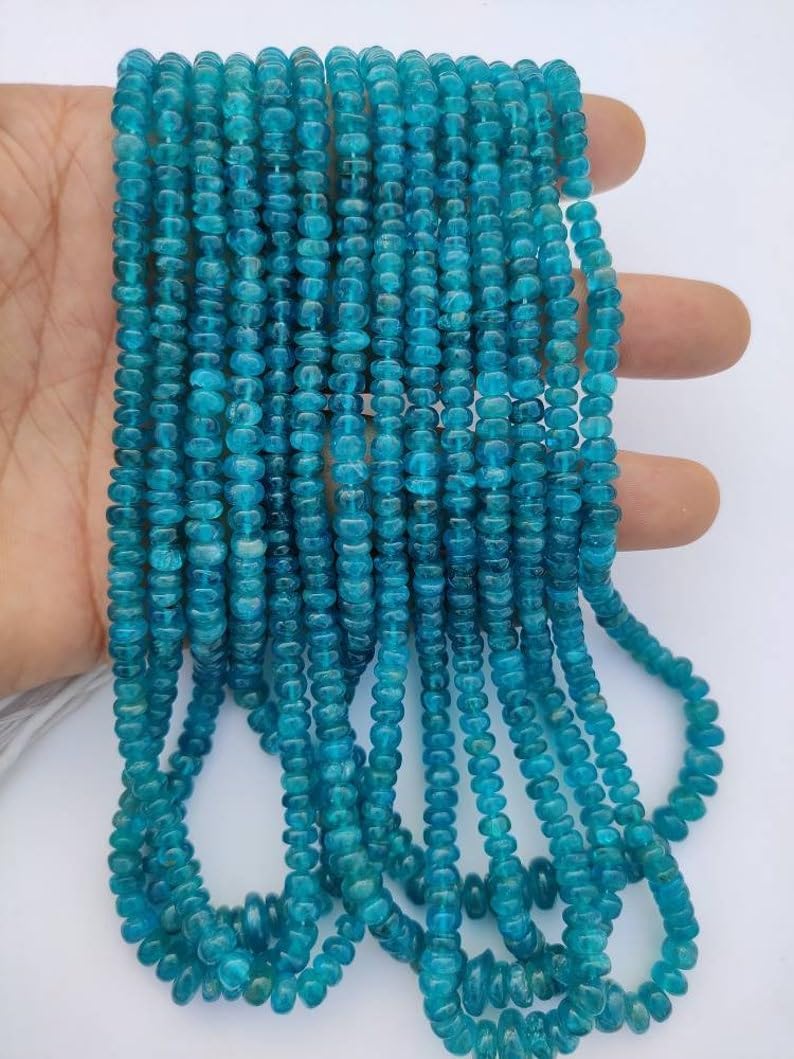 Natural Apatite roundelle Smooth Beads 4-6.5 mm 16 inch Long String Jewelry Making Gemstone Beads for Necklace Bracelet