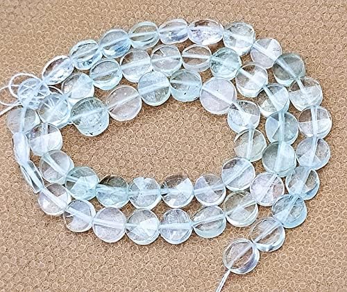 13 inch Strand of Natural gem Aquamarine, 8mm Coin Smooth Beads for DIY Jewelry Making. | Beads_01720