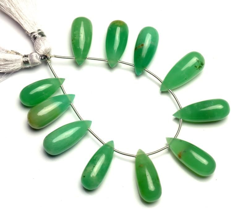 8 inch Strand of Natural Chrysoprase 19x8-22x9 mm Teardrop Smooth briolette Beads for DIY Jewelry Making. |BRIO_02414