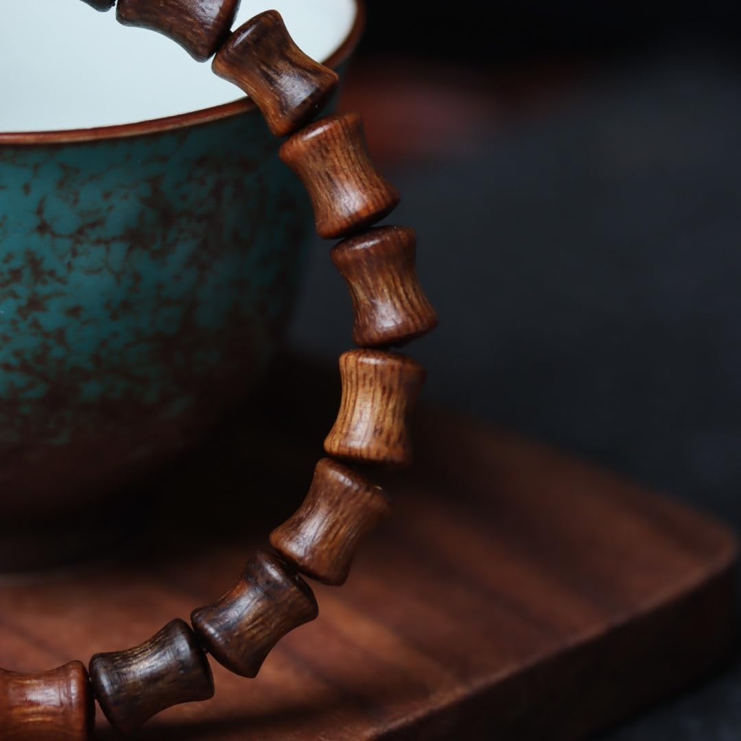 Fusen Red Clay Agarwood Full Oil Sinking Grade Bamboo-Knot Beads 5×8mm Sweet Floral Honey-Scented Bracelet with Candy-Knot Design