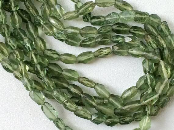 5 Strand Natural Green Apatite Faceted Drum Beads, Green Apatite Gemstone, 4x5mm, 13 Inch