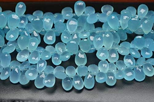 8 Inch Long Strand-10x14mm-Superfine High Polished Stones-Natural Sky Blue Chalceny Faceted Pear Shape Briolette Beads Code-HIGH-58989