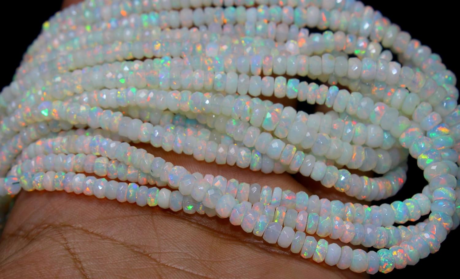 Natural Ethiopian Opal Faceted Rondelle Beads, Iridescent White, 4-5mm, 16 Inch Strand, Precious Gemstone