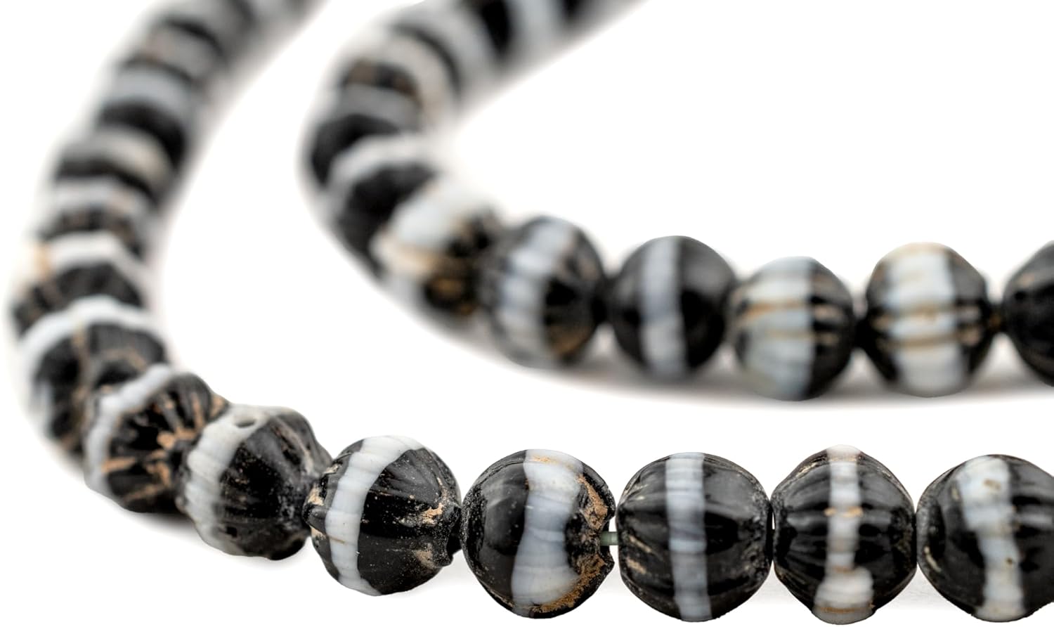 The Bead Chest White Stripe Dogtooth Venetian Beads: Unique Glass Trade Beads, Full Strand