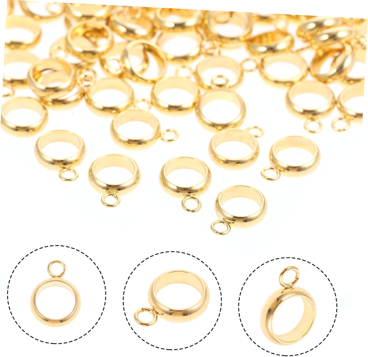 Lurrose 500pcs Craft Making Beads Stainless Steel Bail Beads DIY Charm Hangers for Bracelets