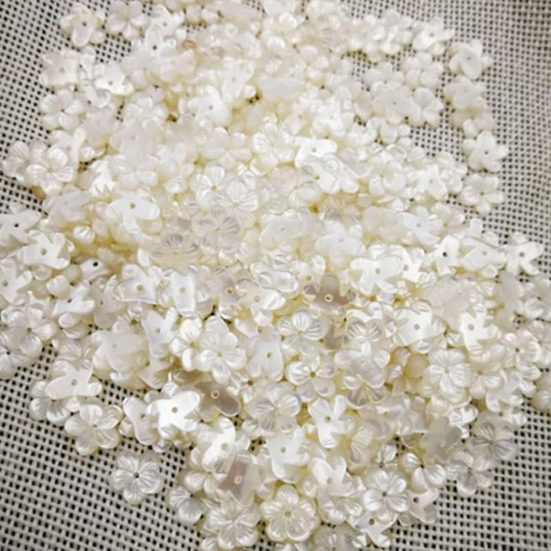 Davitu Hill_San Lotus 10mm 5 Flower Mother of Pearl Shell Beads for DIY Jewelry - (Color: White, Item Diameter: 12mm)