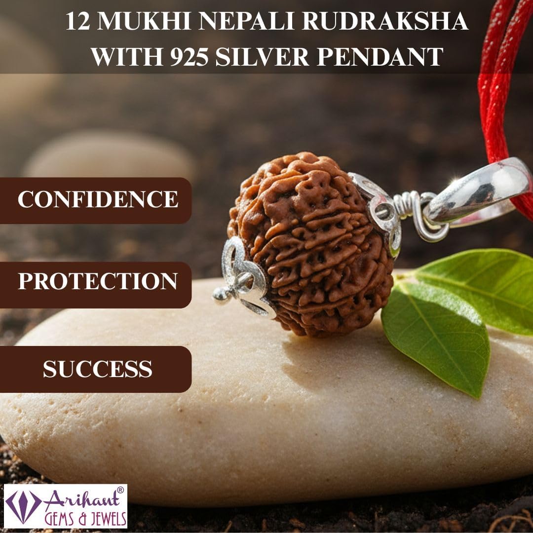 Arihant Gems & Jewels Nepali & Indian Rudraksha Pendant in 925 Sterling Silver – Natural, Certified, Spiritual Beads for Men & Women