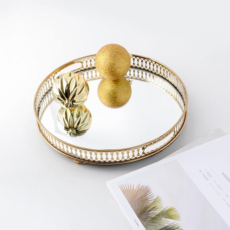 Cafeteria Tray Mirror Glass Tea Tray Gold Storage Tray Home Living Room Coffee Table Light Luxury Cup Storage Tray Serving Trays(E)