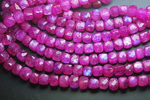 8 Inch Strand,Super Finest,Pink Rainbow Moonstone Faceted Box Shape,7-8mm Size, Code-HIGH-65975