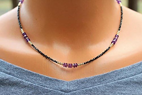 JEWELZ beaded amethyst necklace, february birthstone necklace, amethyst and gold necklace boho glam gemstone necklace birthday gift for her 2-4mm
