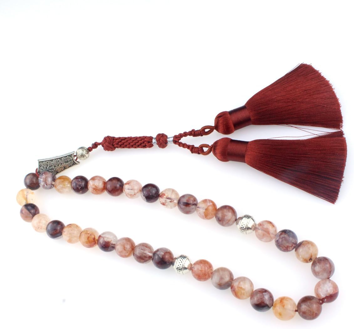Muslims Islamic Dhikr Tasbeeh Tasbih Prayer Beads, 33 Crystal Colorful Quartz Beads with Tassel