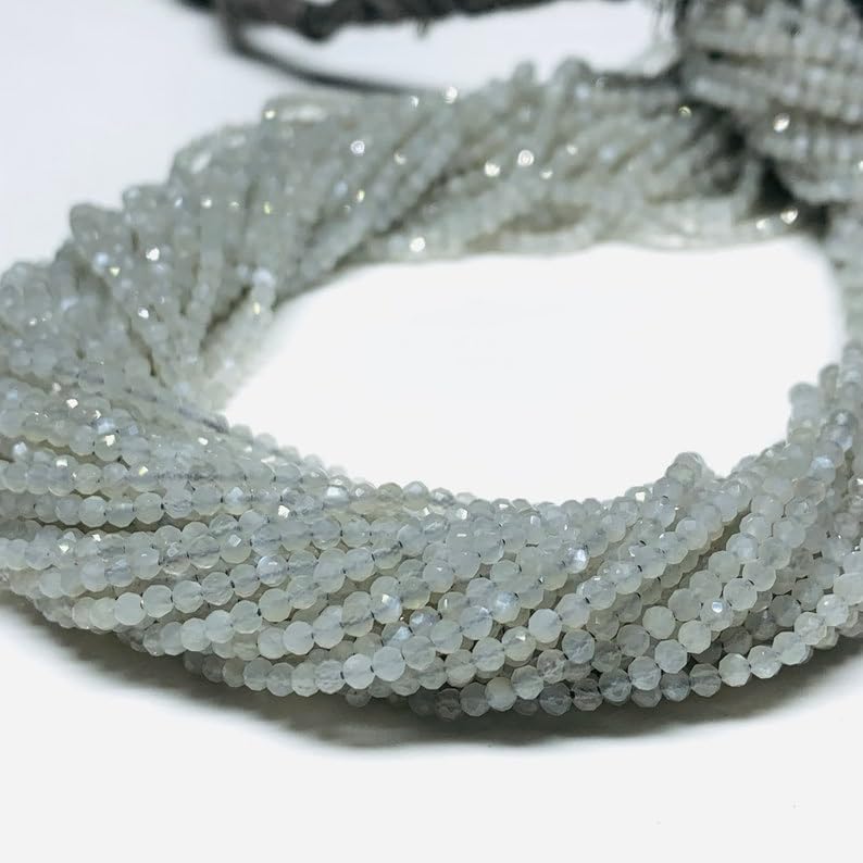 Natural Grey Moonstone rondelle Faceted Beads 2 mm 13 inch Long String Jewelry Making Gemstone Beads for Necklace Bracelet