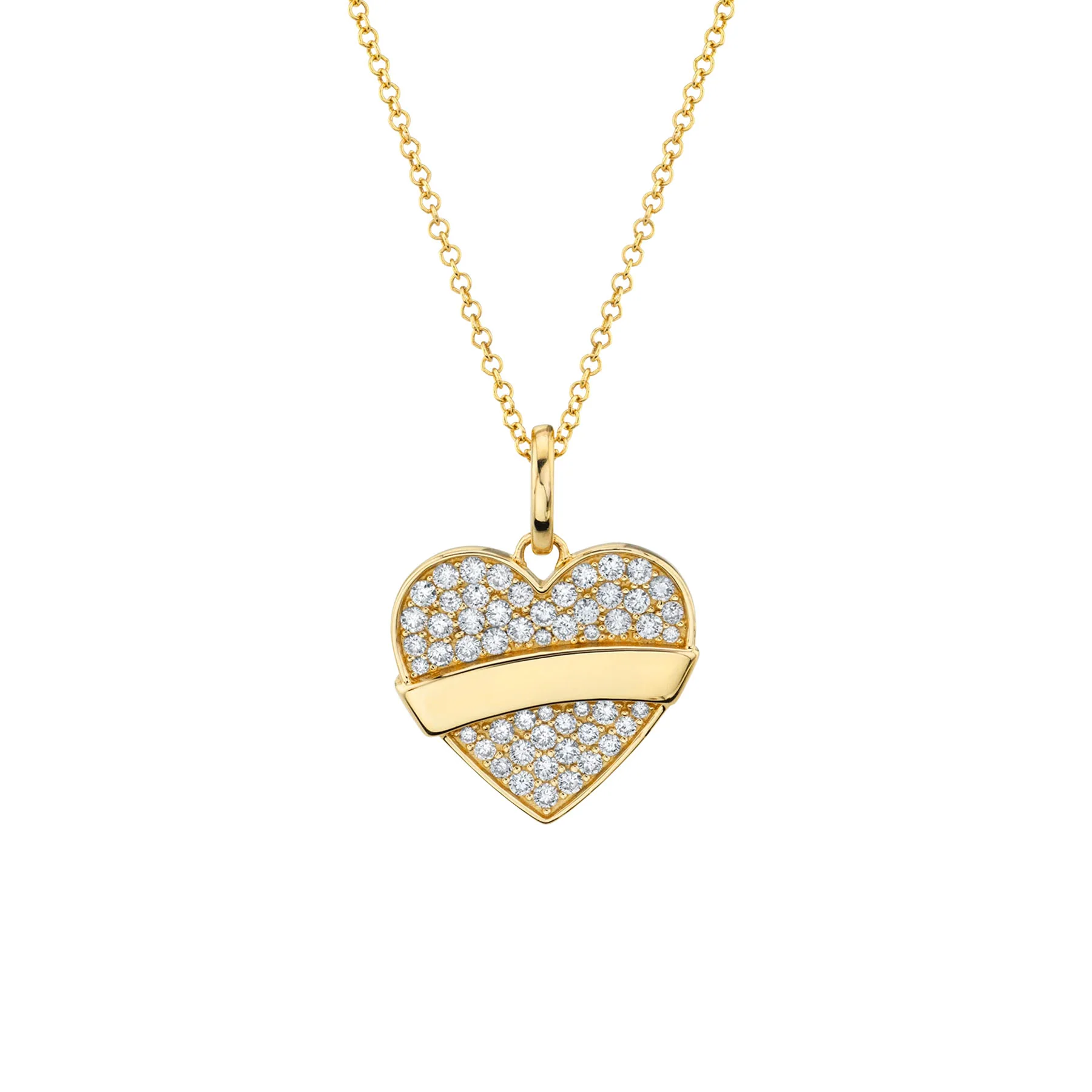 Tattoo Heart Pendant - White Diamond Pav��| / 14k Yellow Gold
