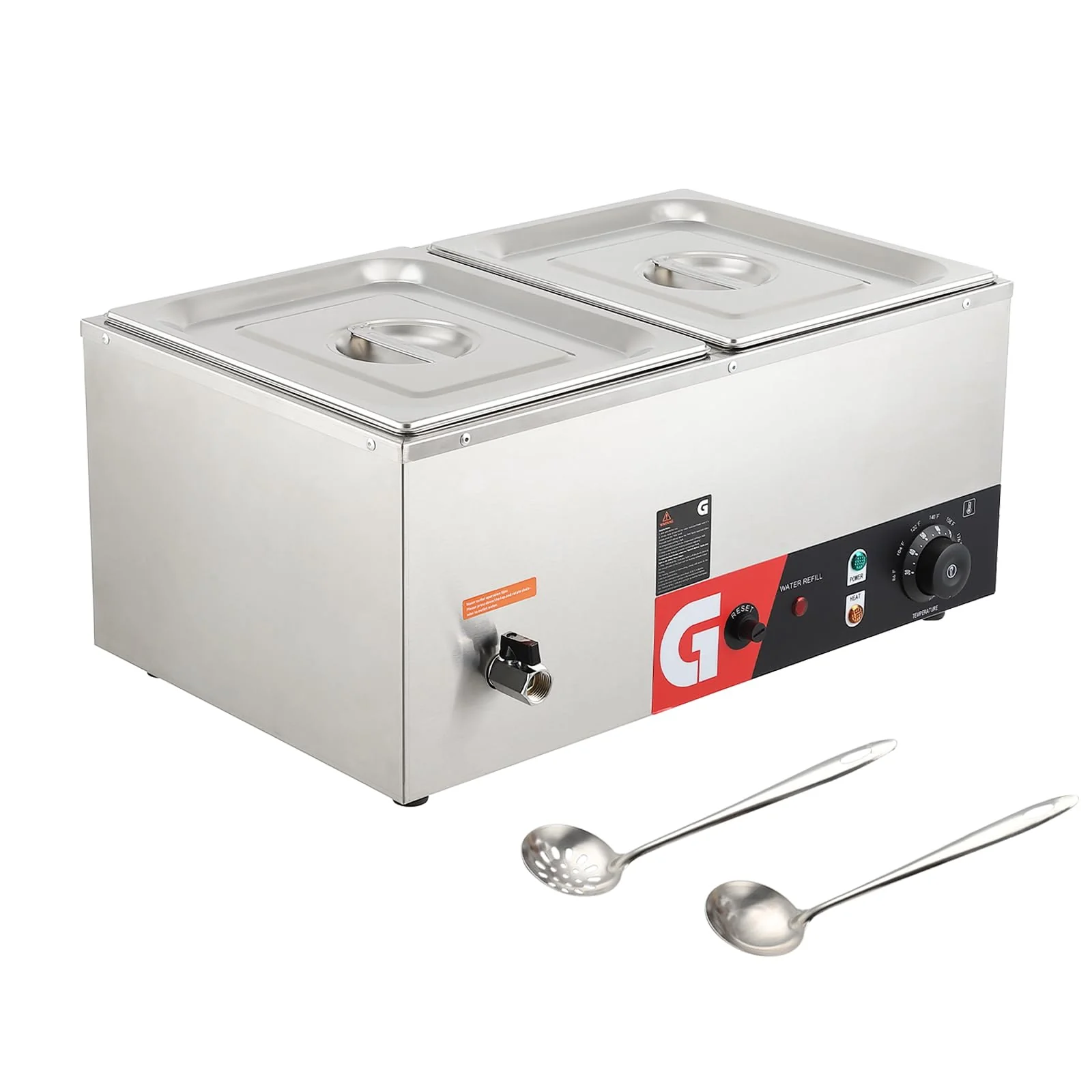GARVEE 2-Pan Commercial Food Warmer - Dual 10.5 Qt Capacity with Precise Temperature Control, 1200W Stainless Steel Removable Pans for Buffet and Catering