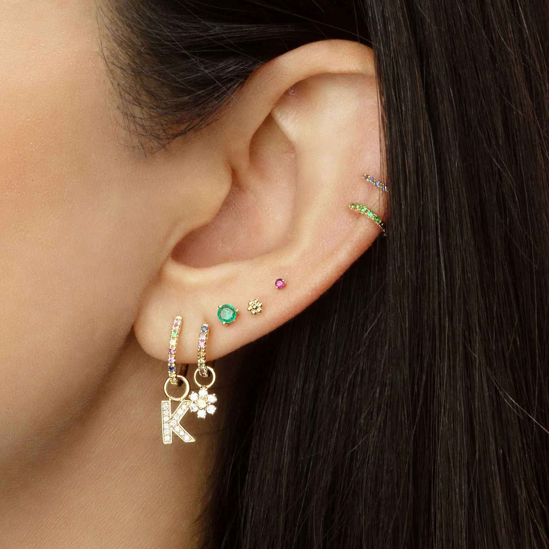 Round Stud #1 - Emerald / 14k Yellow Gold