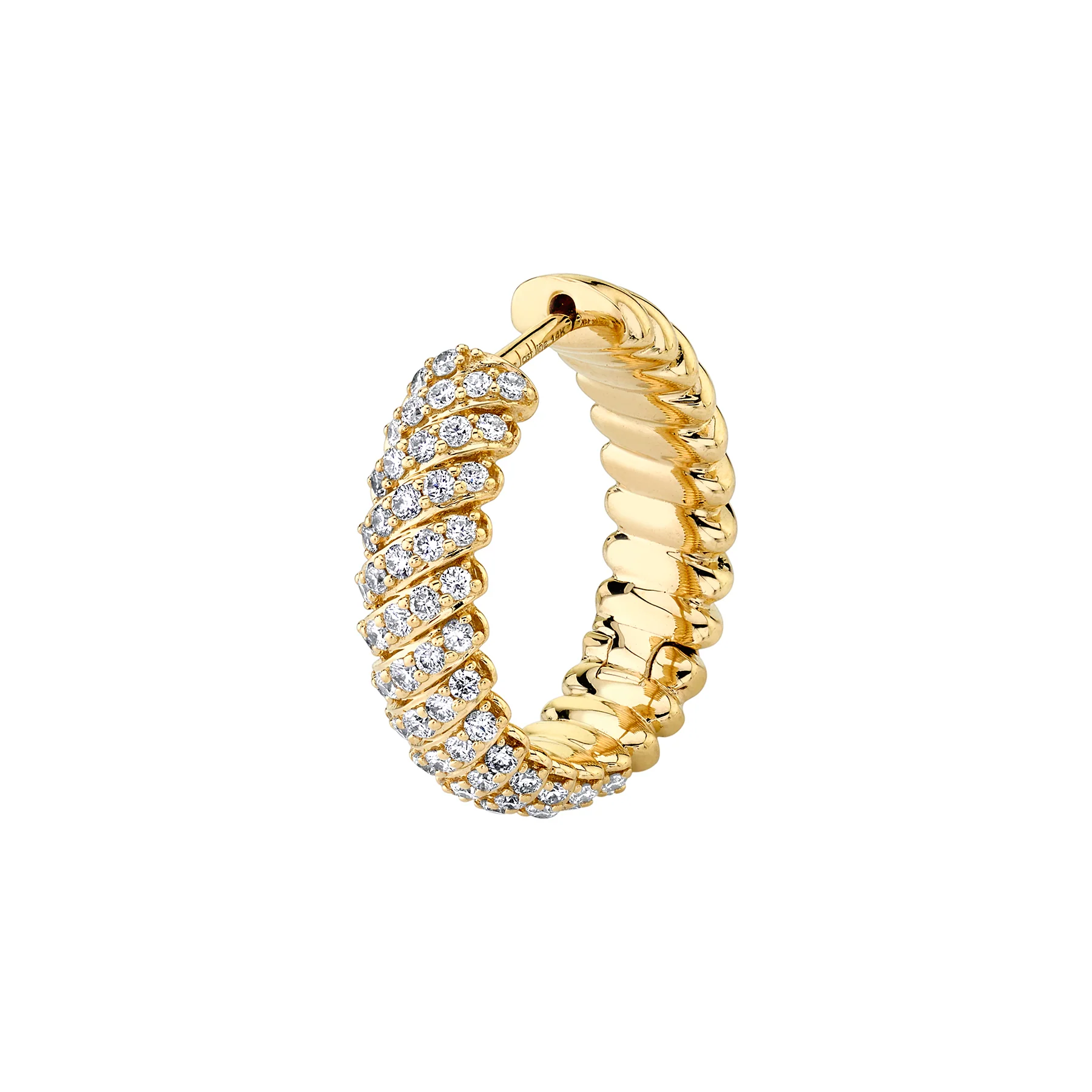 Large Spiral Huggie - White Diamond / 14k Yellow Gold