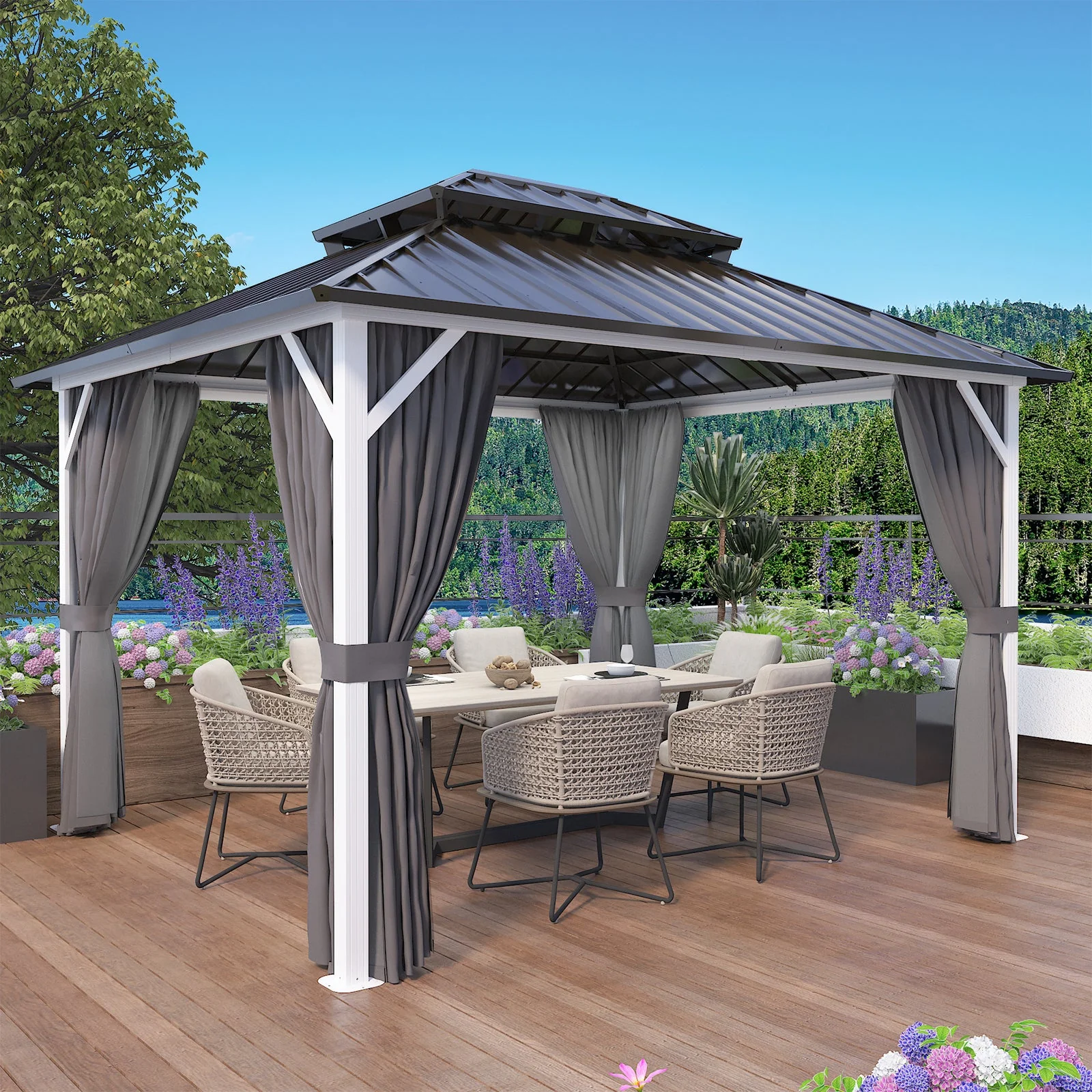10x12 Hardtop Gazebo, Galvanized Steel Double Roof with Aluminum Frame