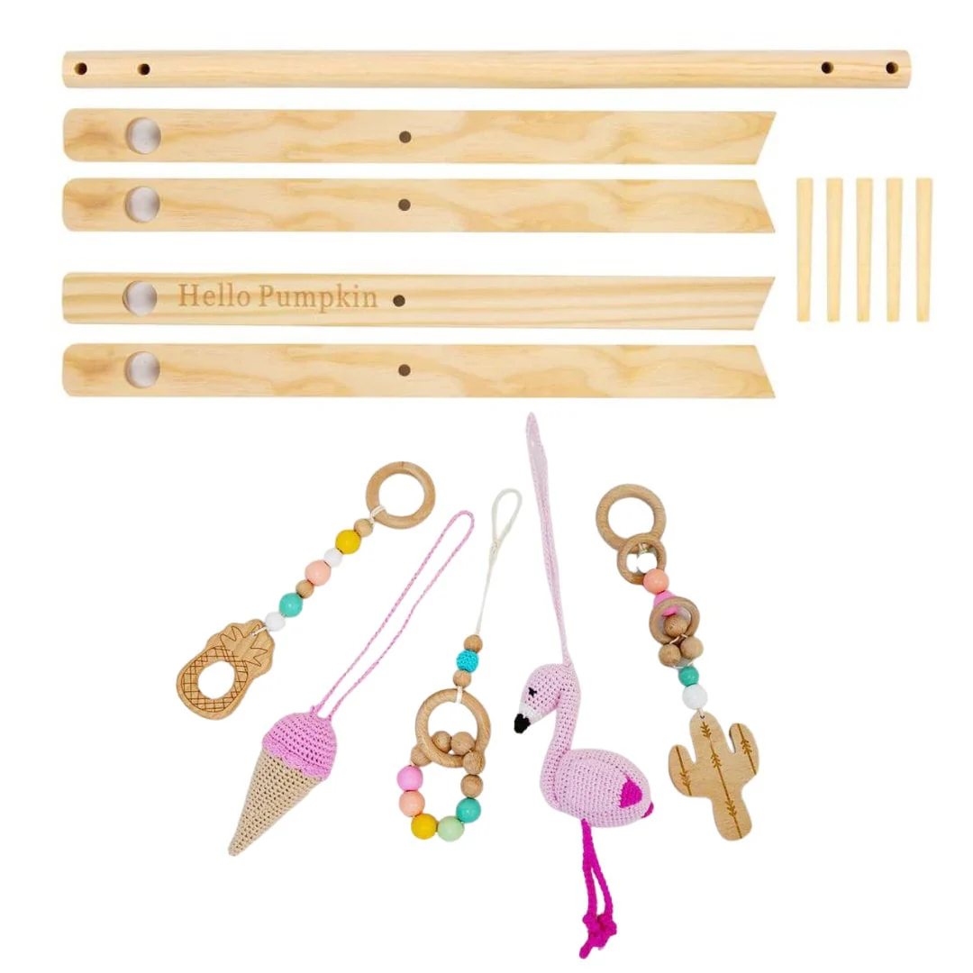 Handmade Wooden Baby Activity Center with 5 Hanging Toys: Eco-Friendly, Educational Play Gym with Handmade Toys