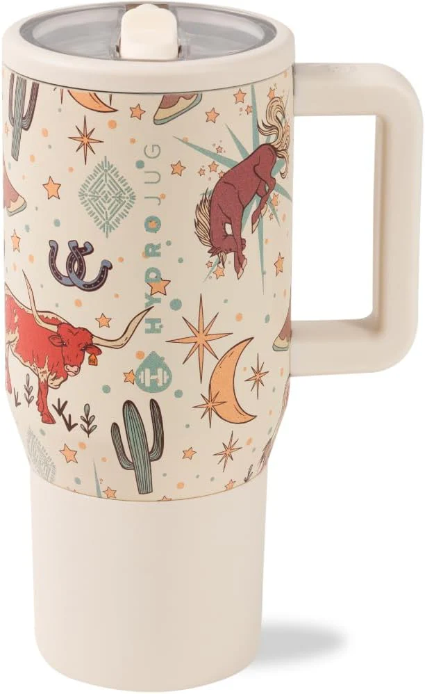 40 oz Water Bottle with Handle & Flip Straw - Fits in Cup Holder, Leak Resistant Tumbler-Reusable Insulated Stainless Steel & Rubber Base