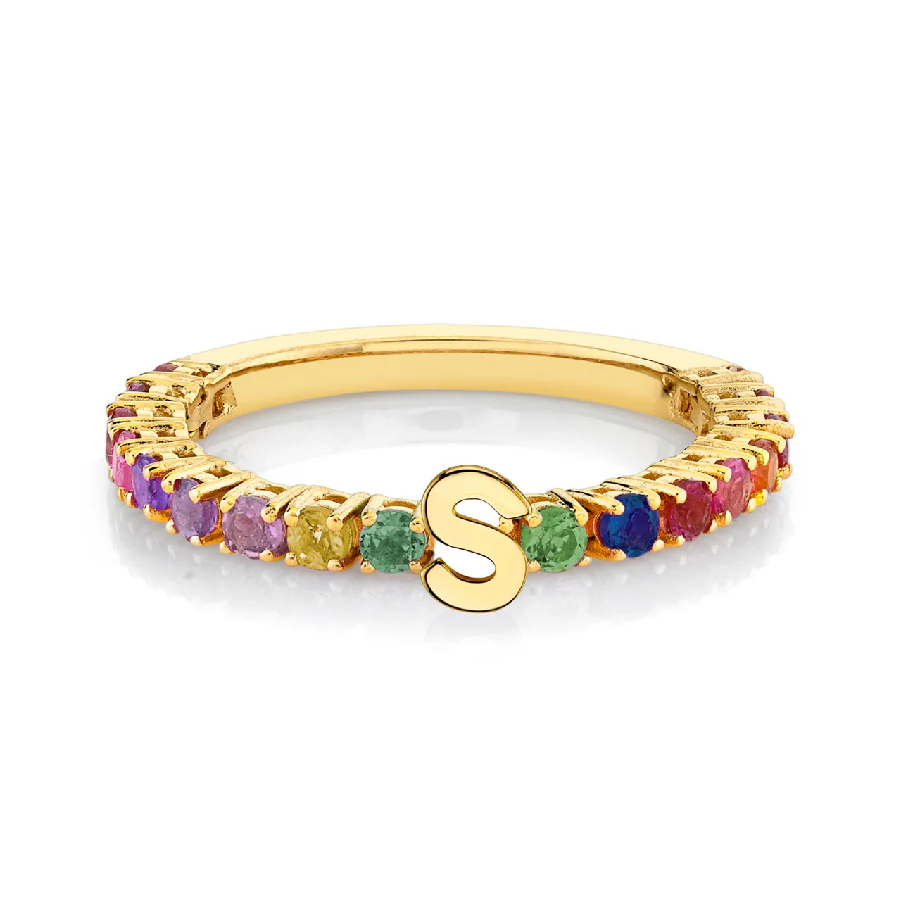 Personalized Tennis Ring - Rainbow / 14k Yellow Gold