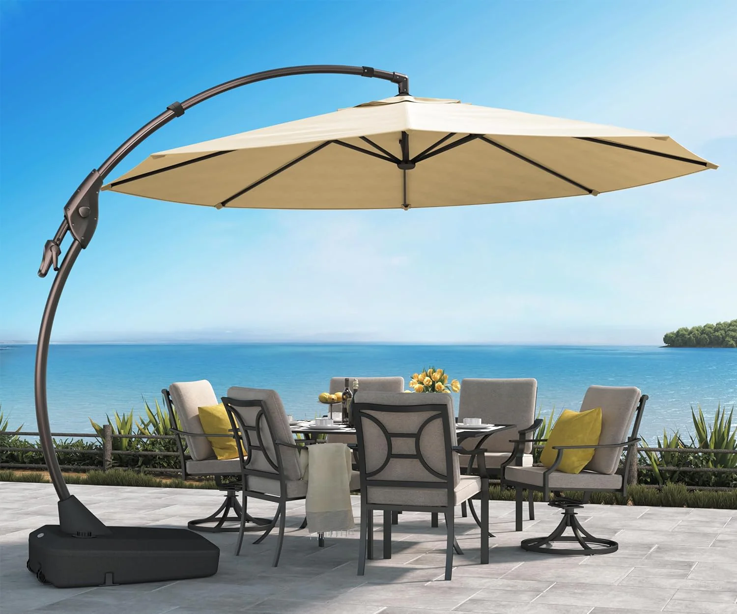Deluxe Curvy Aluminum Offset Umbrella, Patio Cantilever Umbrella