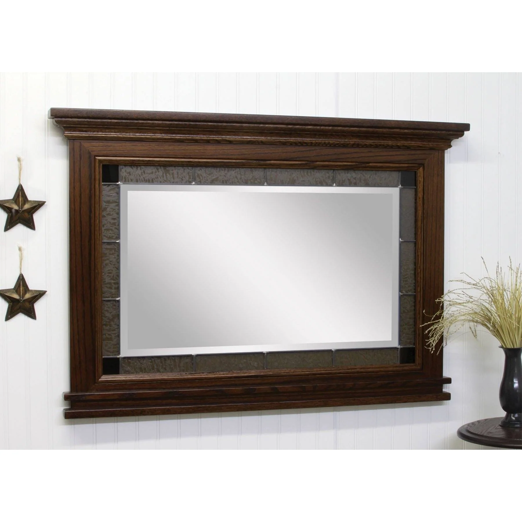 Amish Large Brooklyn Shaker Granite Leaded Glass Wall Mirror