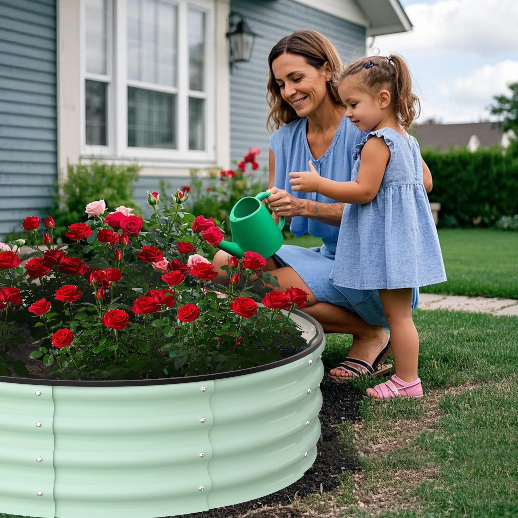 Garvee 2 Pcs 4' X 4' X 1' Round Galvanized Raised Garden Bed, Outdoor Flower & Vegetable Bed - Heavy - Duty & Open - Bottom Design, Green