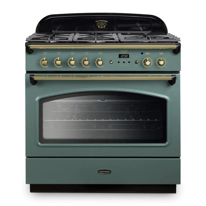 Rangemaster Classic FX 90cm Dual Fuel Range Cooker | Mineral Green/Brass | CLAS90FXDFFMG/B