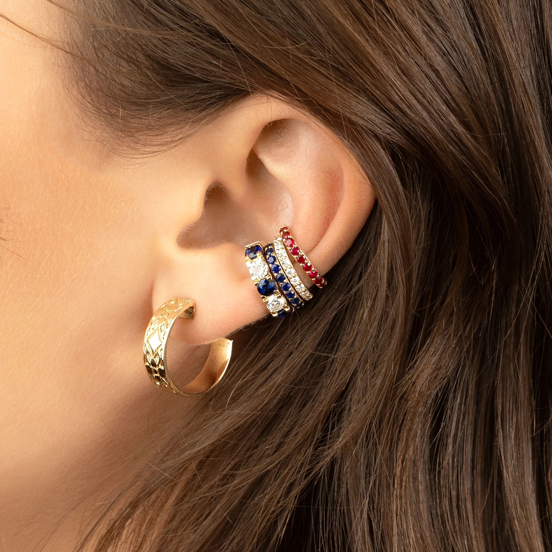 Petite Engraved Hoop Earring - 14k Yellow Gold