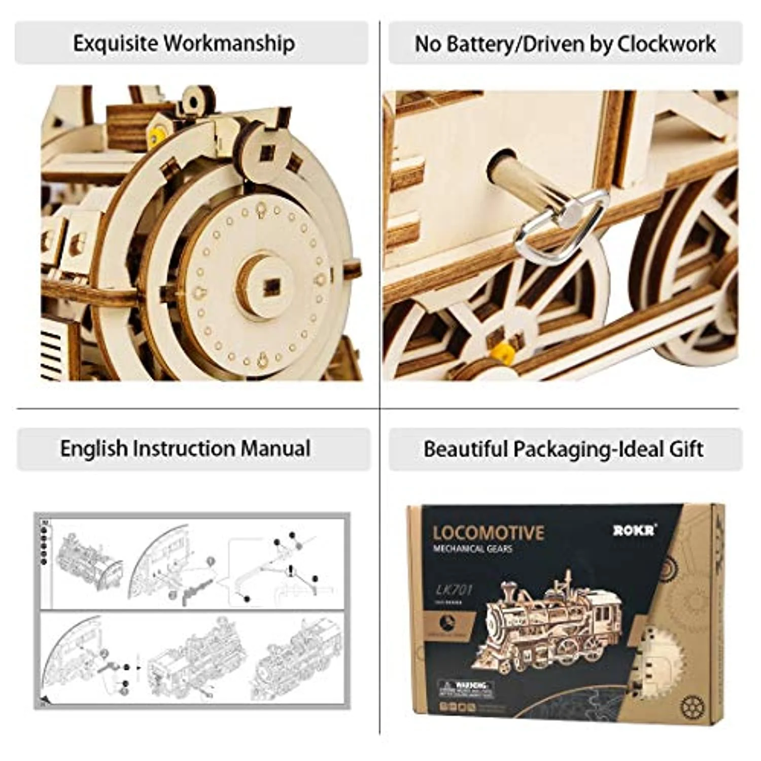 3D Wooden Puzzle-Self Propelled Mechanical Model Train