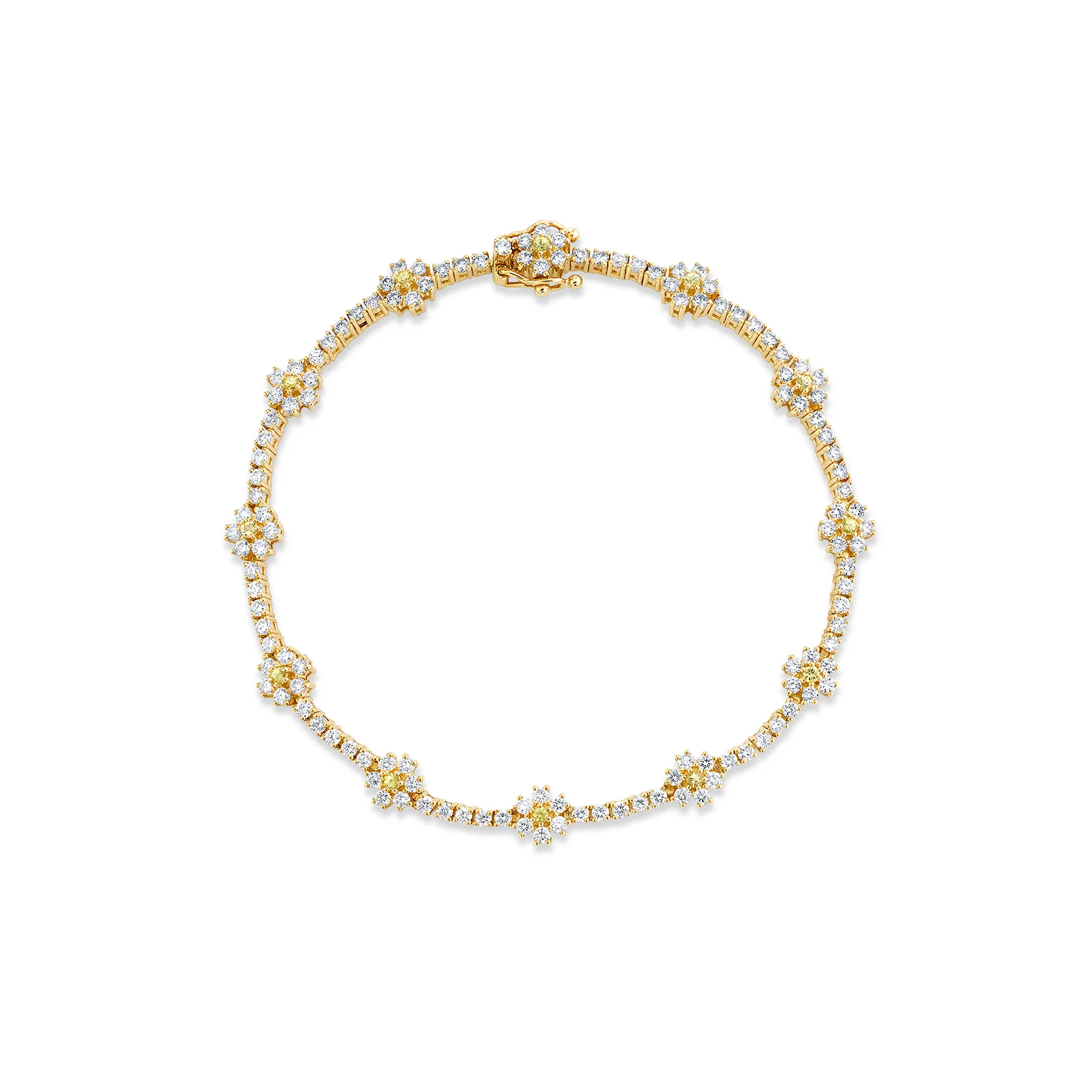Flower Tennis Bracelet - White Diamond and Yellow Sapphire / 14k Yellow Gold