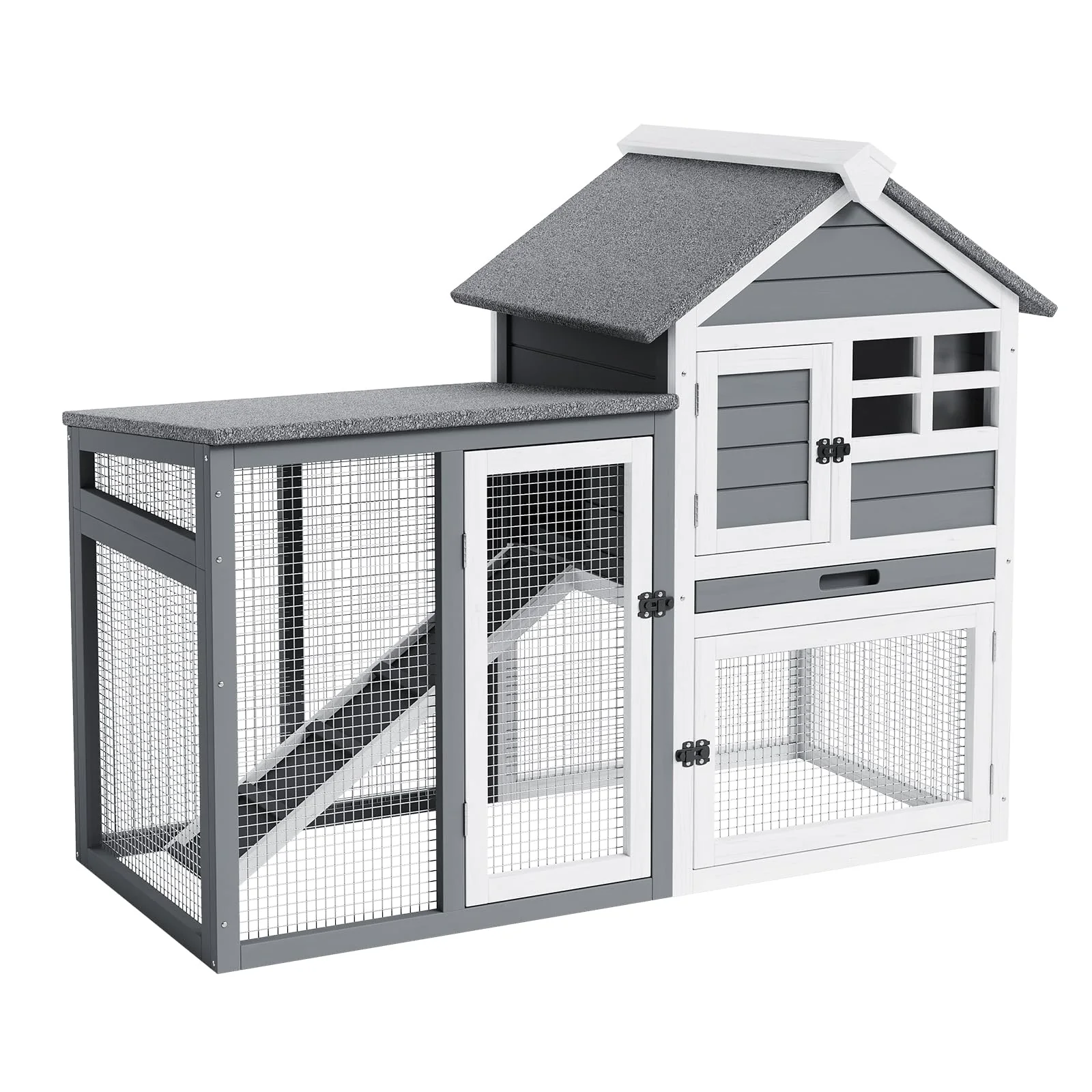 Garvee 2-Story Wooden Rabbit Hutch with Waterproof Roof, Pull-Out Tray, Lockable Doors, Anti-Chewing Metal, Indoor Outdoor Small Pet Cage