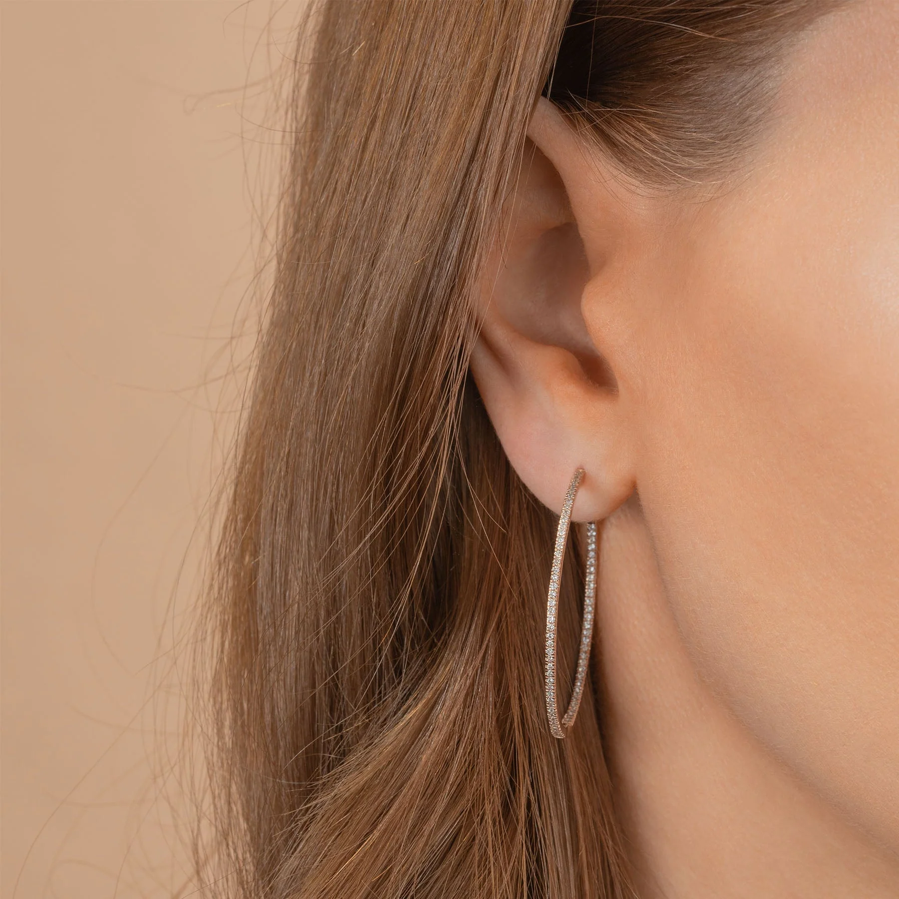 Double Extra Large Inside Out Hoop - White Diamond / 14k Rose Gold