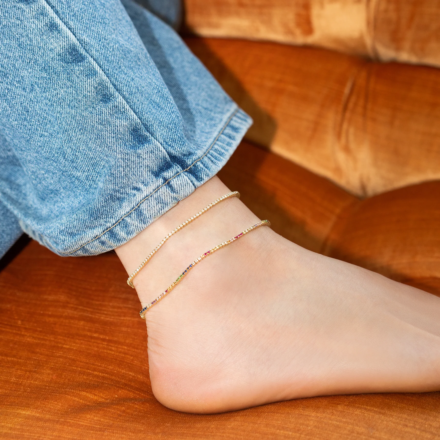 Tennis Anklet - White Diamond / 14k Yellow Gold