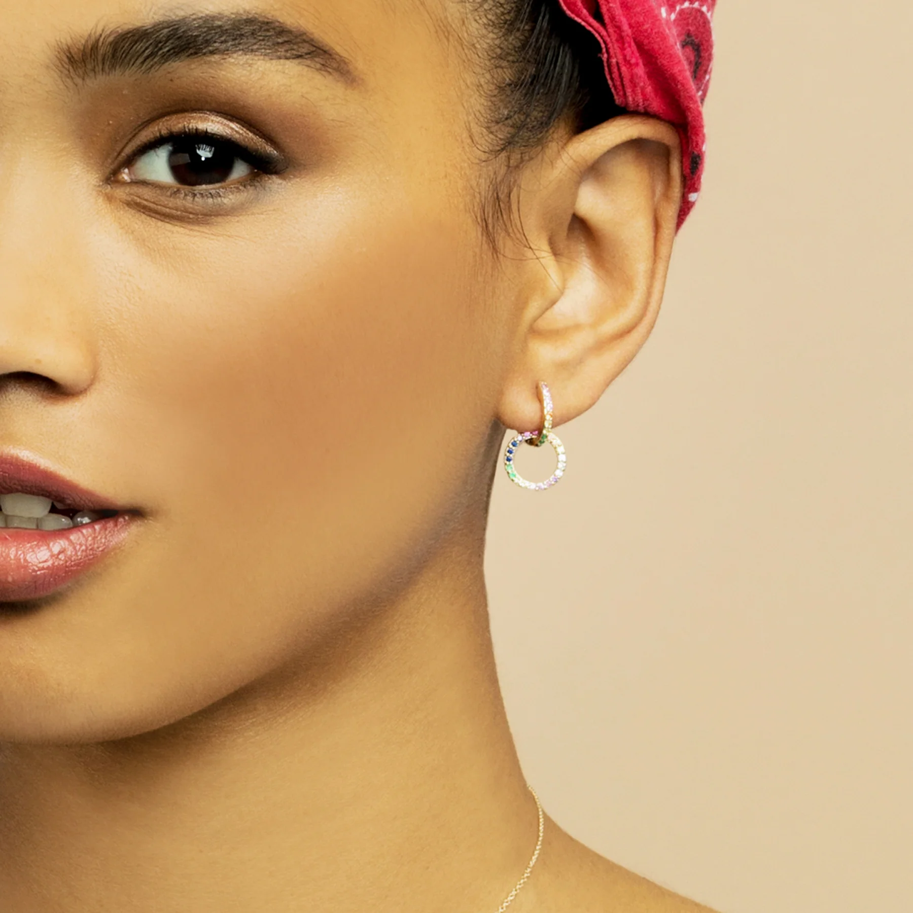 Double Hoop Earring - Rainbow / 14k Yellow Gold