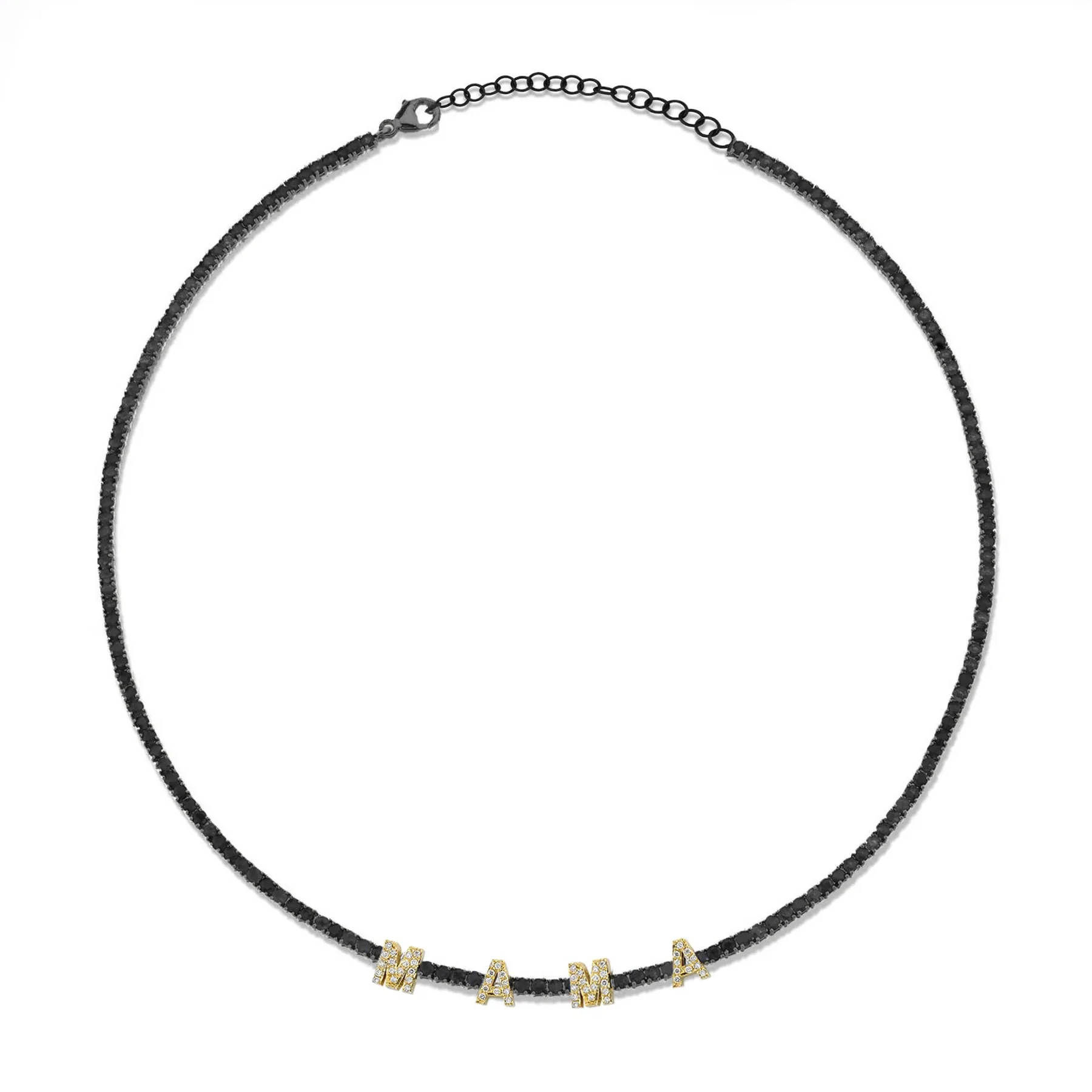 Perfect Personalized Collar Tennis Necklace - Black Diamond / 14k Black Gold
