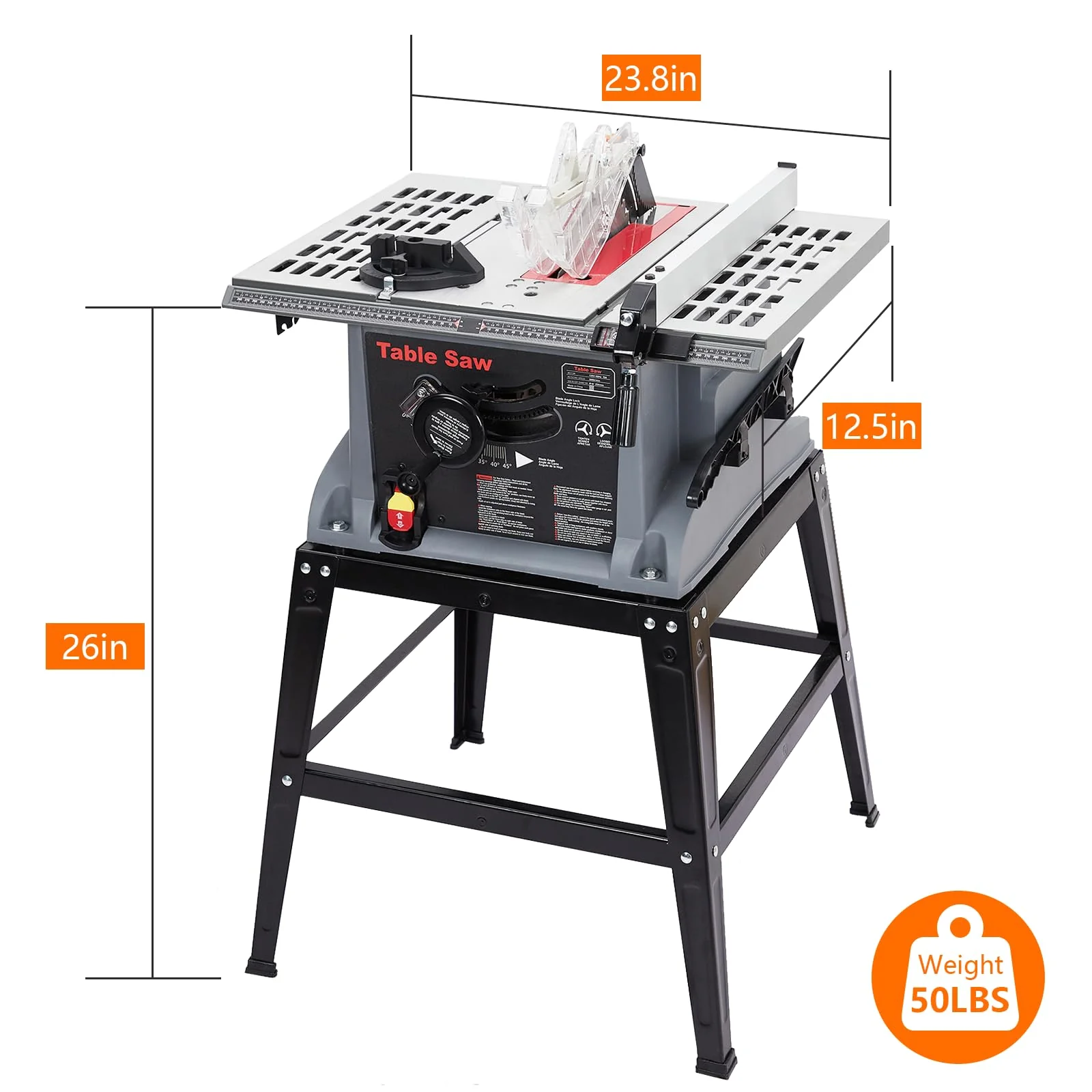 Garvee 1800W 10in Table Saw, 5000RPM, Stand & Safety, 90° & 0-45° Cuts