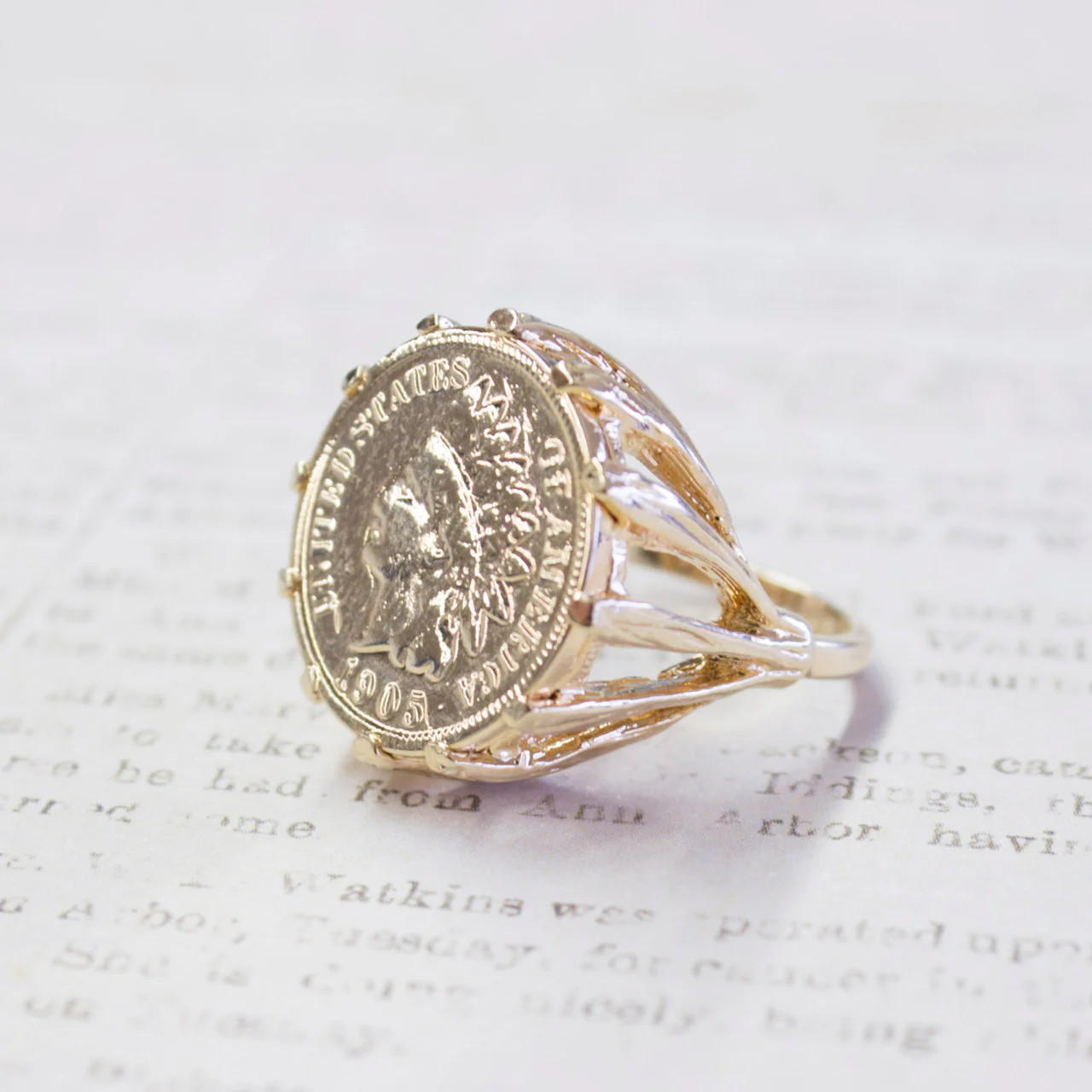 Vintage Ring Indian Head Penny Ring Antique 18k Gold Edwardian Style Handcrafted Coin Jewelry #R137