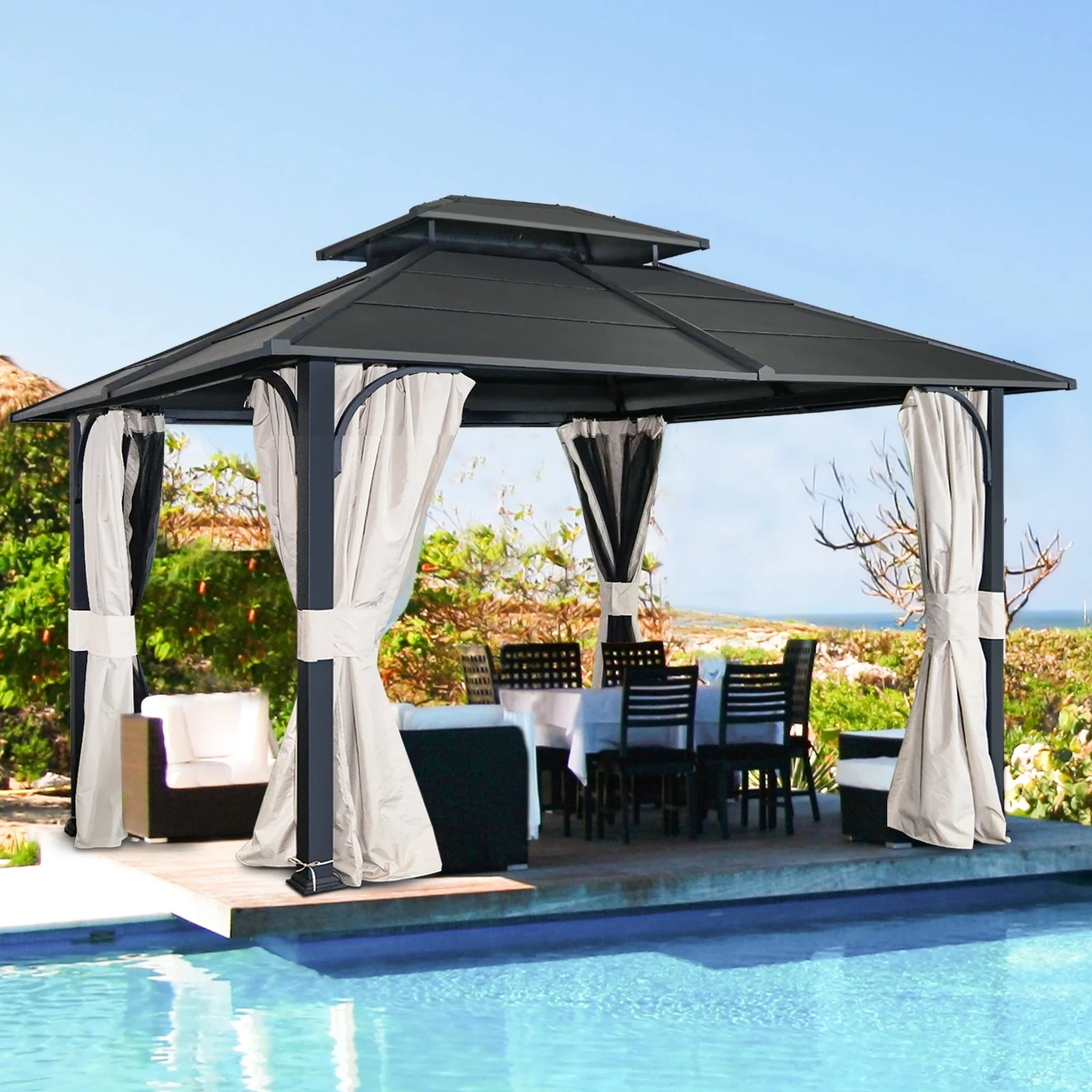12x14 Steel Gazebo Double Roof Hardtop Gazebo