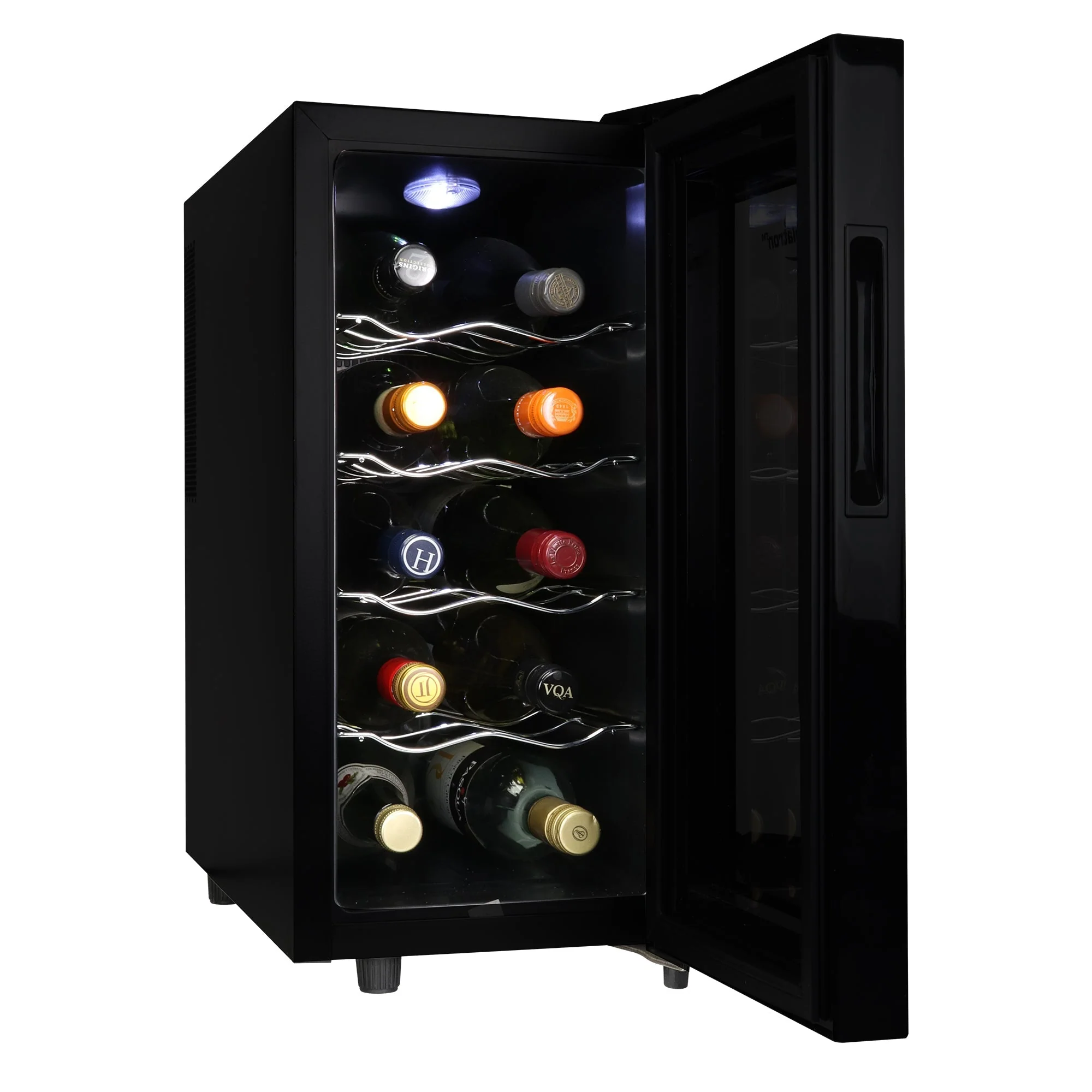 Koolatron 10 Bottle Wine Cooler, Black, Thermoelectric Wine Fridge, 1 cu. ft. Freestanding Wine Cellar, Red, White and Sparkling Wine Storage for Small Kitchen, Apartment, Condo, RV