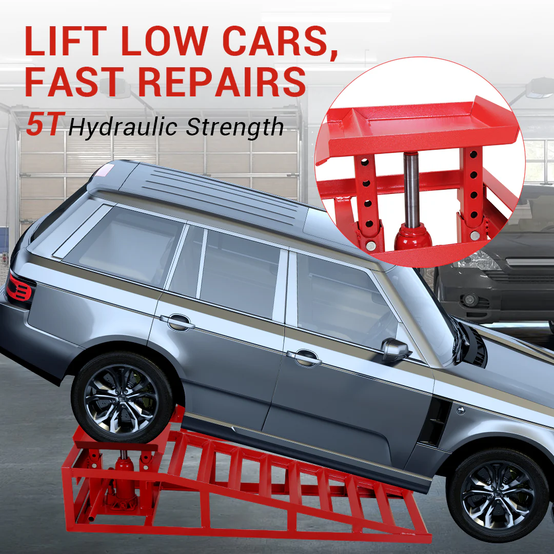 Garvee 2 Pack Hydraulic Car Ramps Truck Ramps Lifts 5T 10000lbs Car Trailer Garage Vehicle Ramps Lifts for Car Repair Red