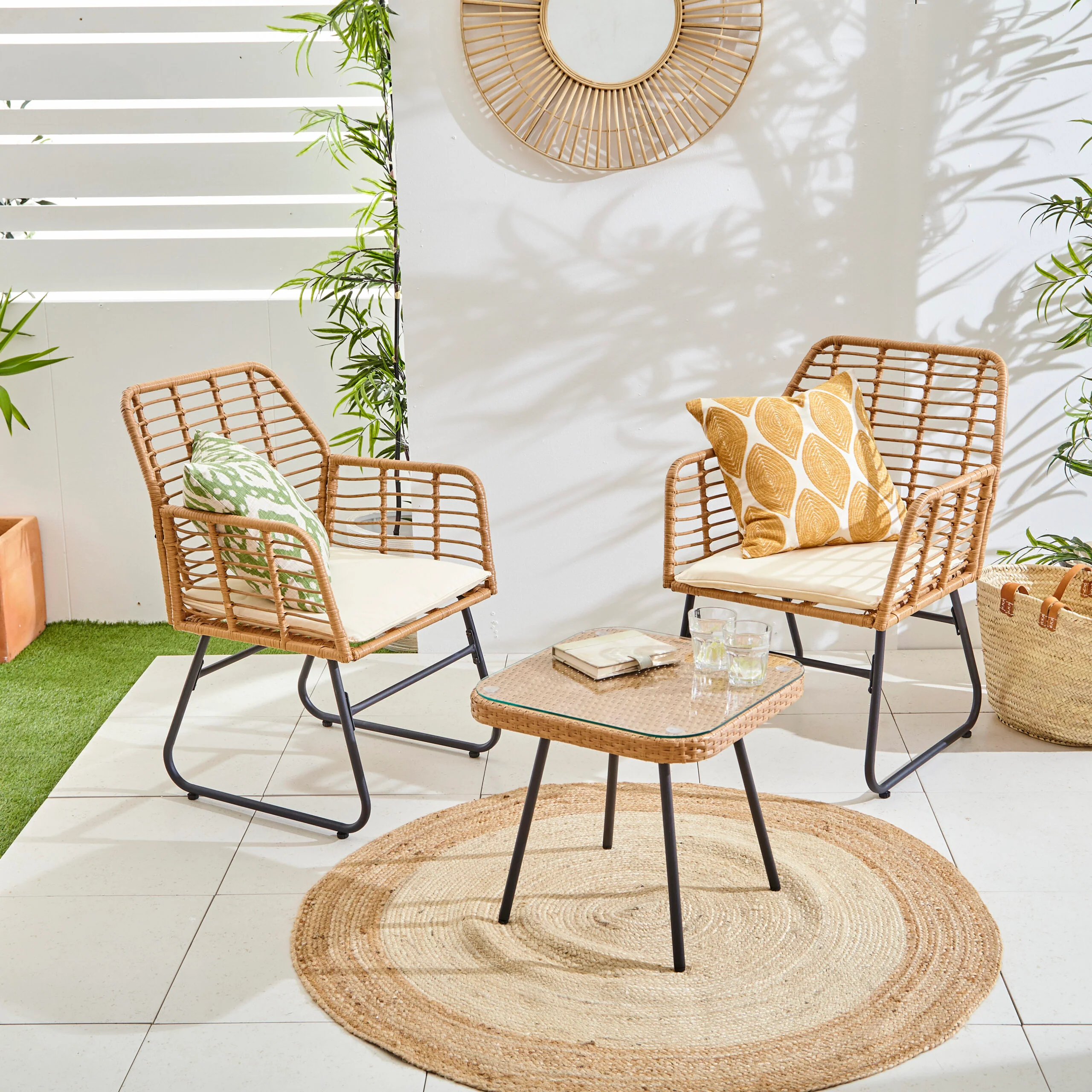 Neo 3 Piece Bamboo Style Garden Table & Chairs Bistro Set