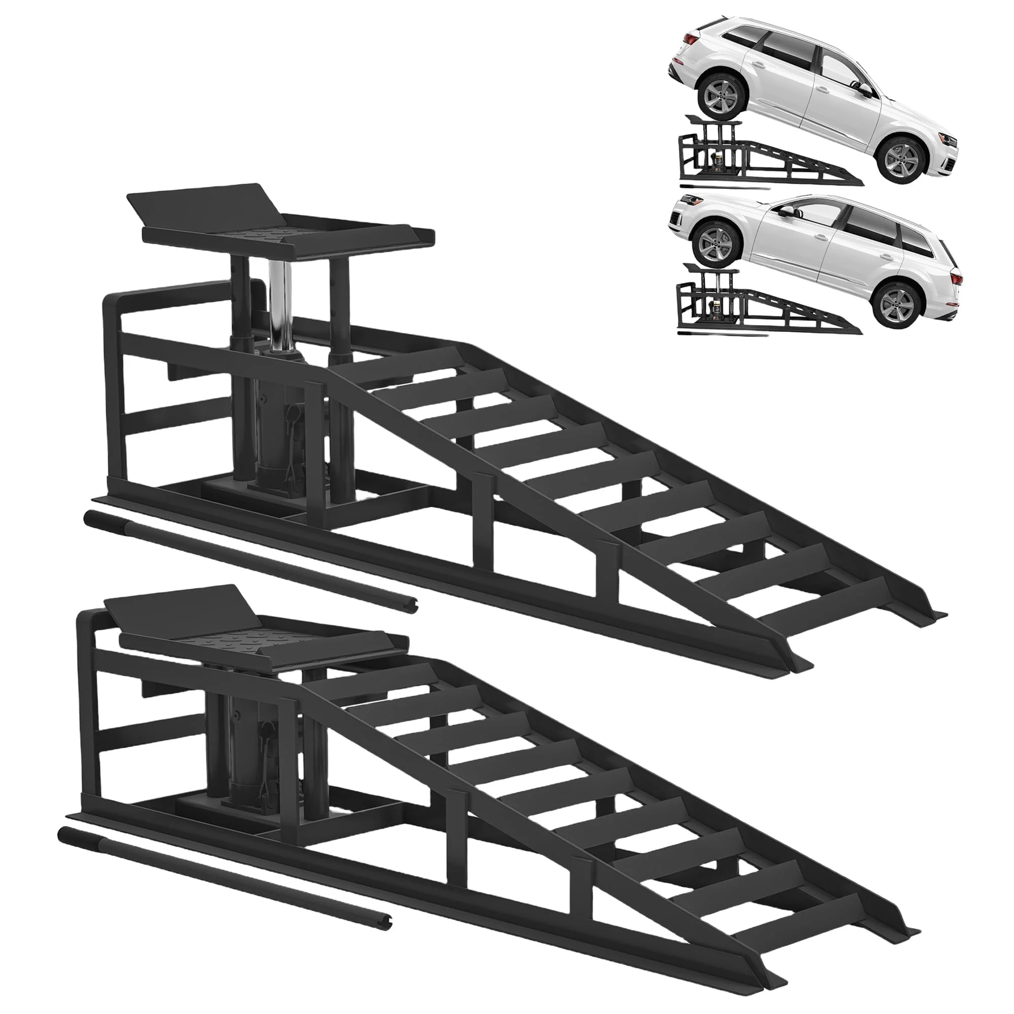 Garvee 2 Pack Hydraulic Car Ramps 5T 10000lbs Low Profile Car Lift Service Ramps Truck Trailer Garage Height Adjustable