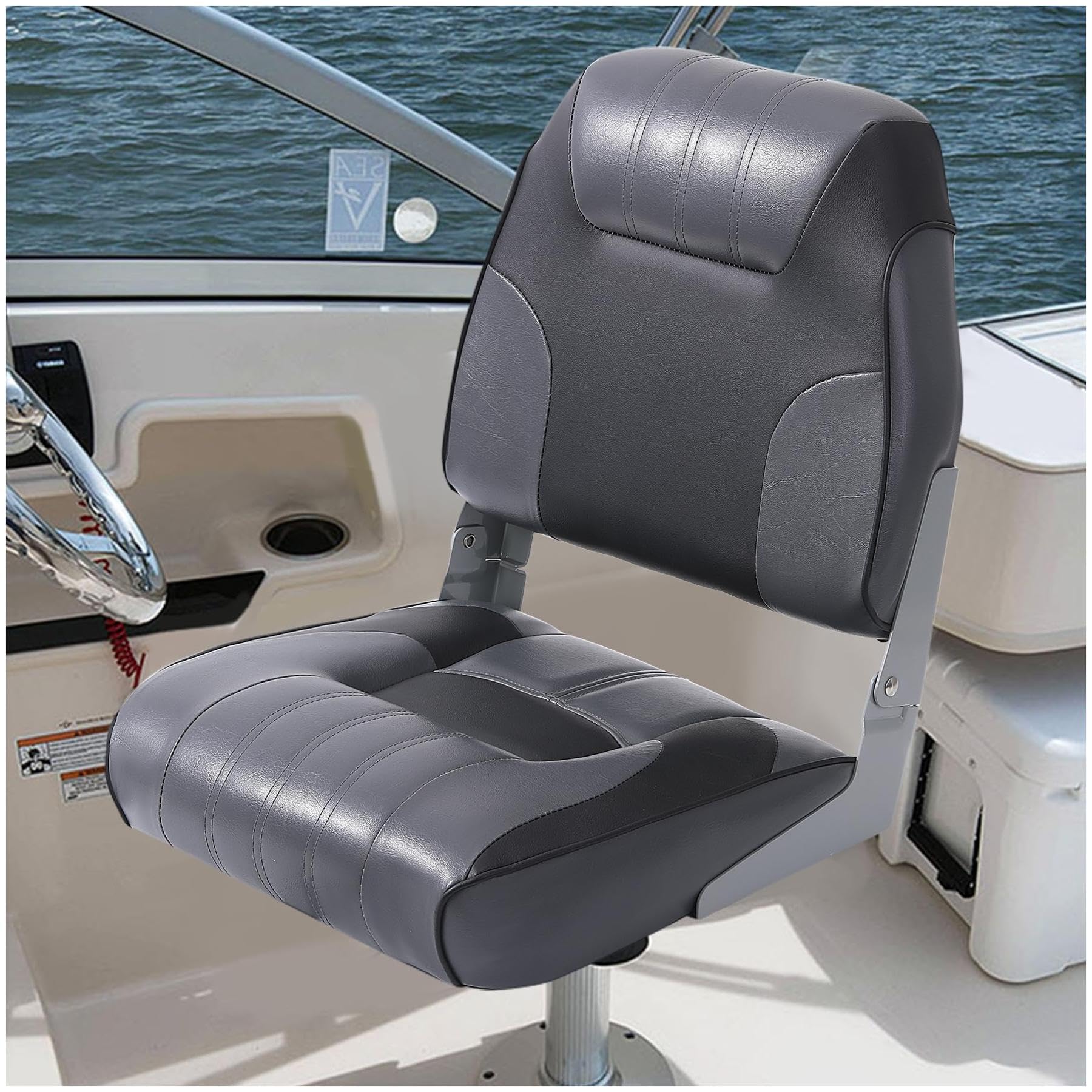 Garvee 2 Pack Fold-Down Boat Seats + Thickened Sponge Padding + Weather-Resistant PVC + Aluminum Hinges + Easy Installation + Sightseeing & Fishing