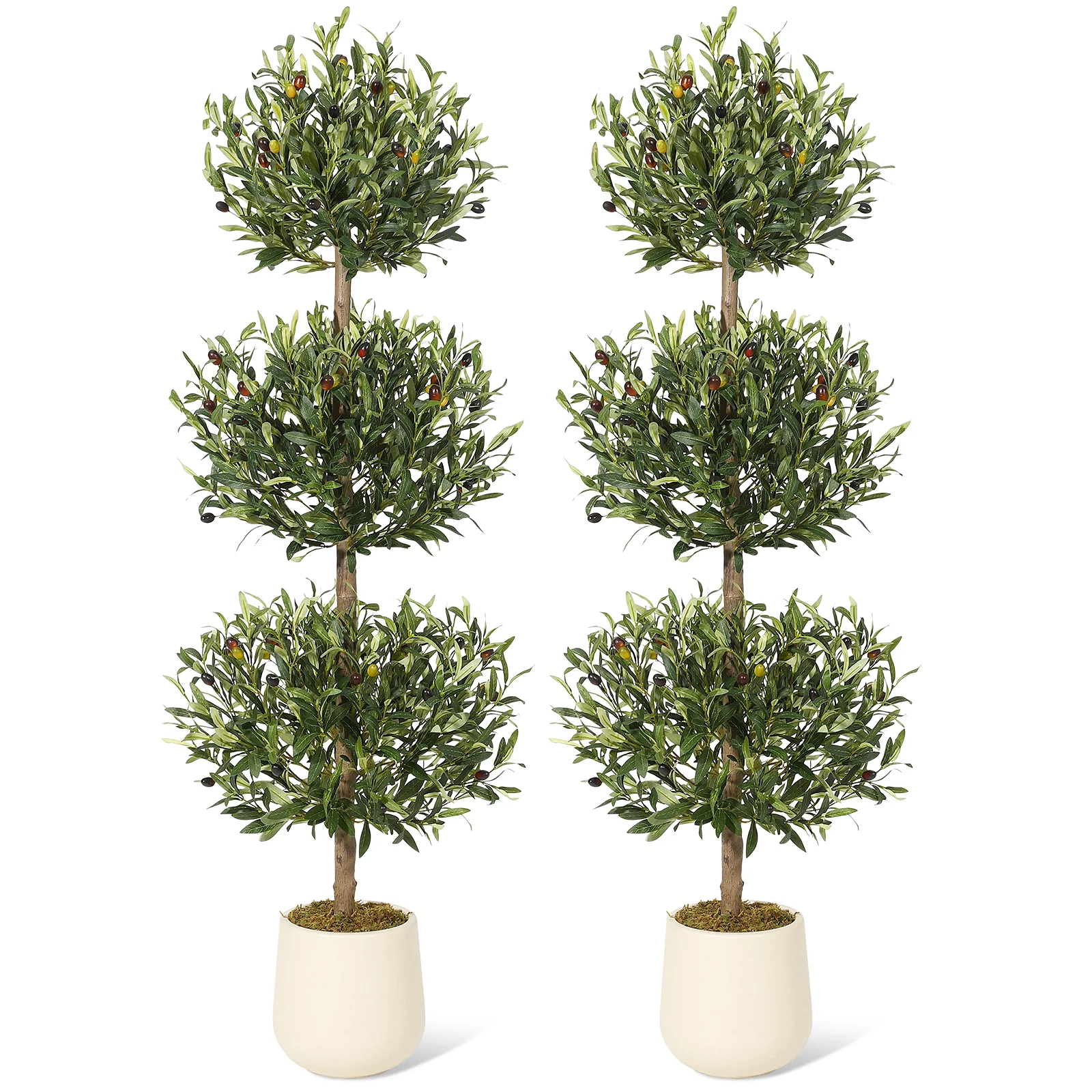 Garvee 2 PCS 5ft Artificial Olive Triple Ball Topiary Tree with Moss and Inner Pot for Home Offices Porch Decor