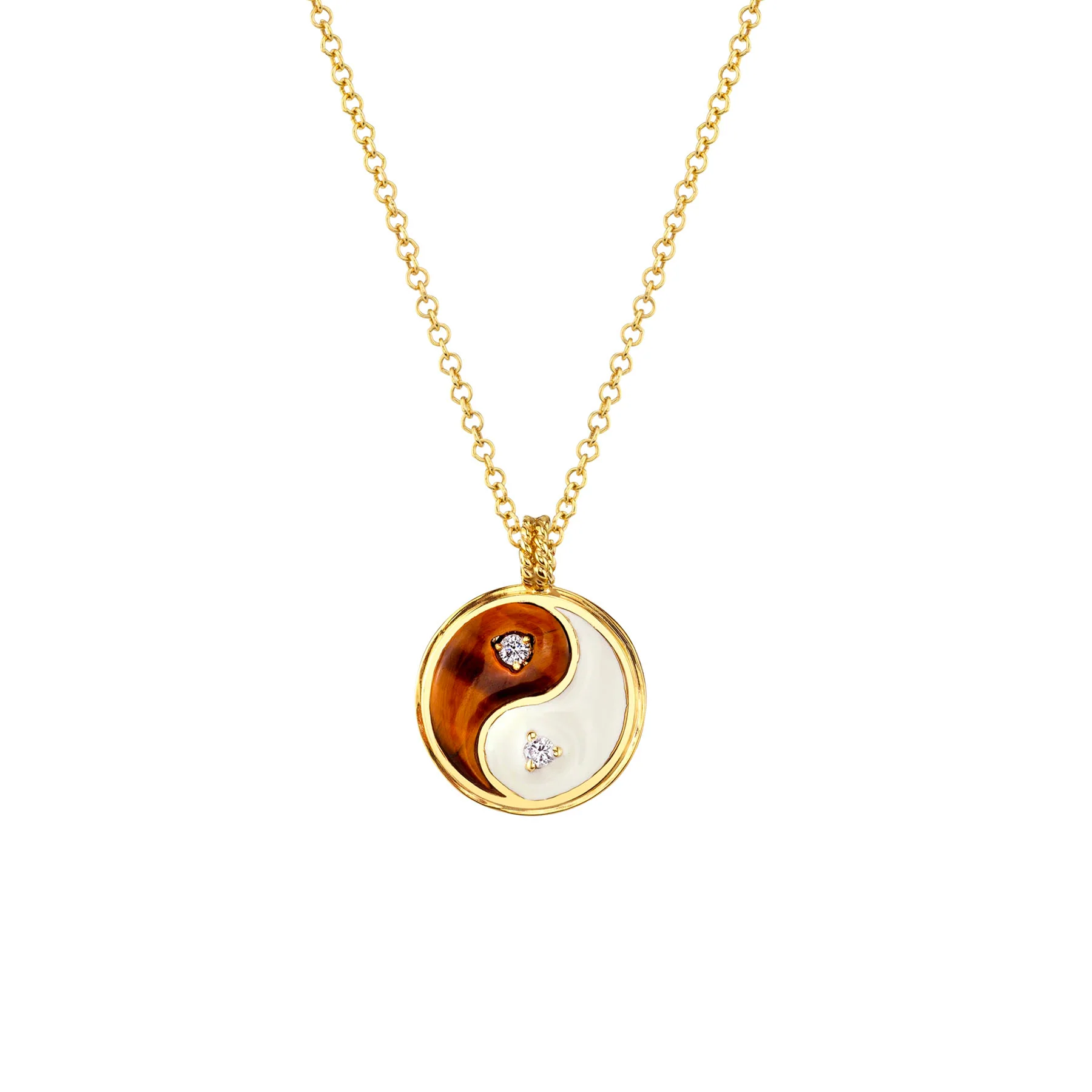 Hand Carved Yin Yang  Necklace - White Diamond / 14k Yellow Gold