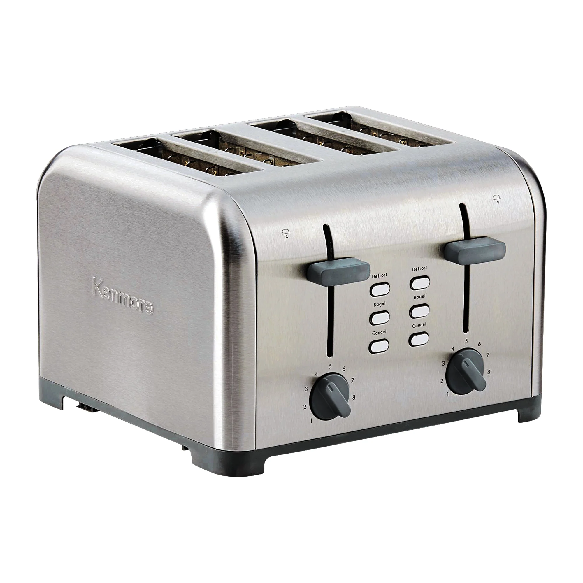 Kenmore 4-Slice Toaster, Stainless Steel, Dual Controls, Extra Wide Slots, Bagel and Defrost Functions, 9 Browning Levels, Removable Crumb Trays, for Bread, Toast, English Muffin, Toaster Strudel