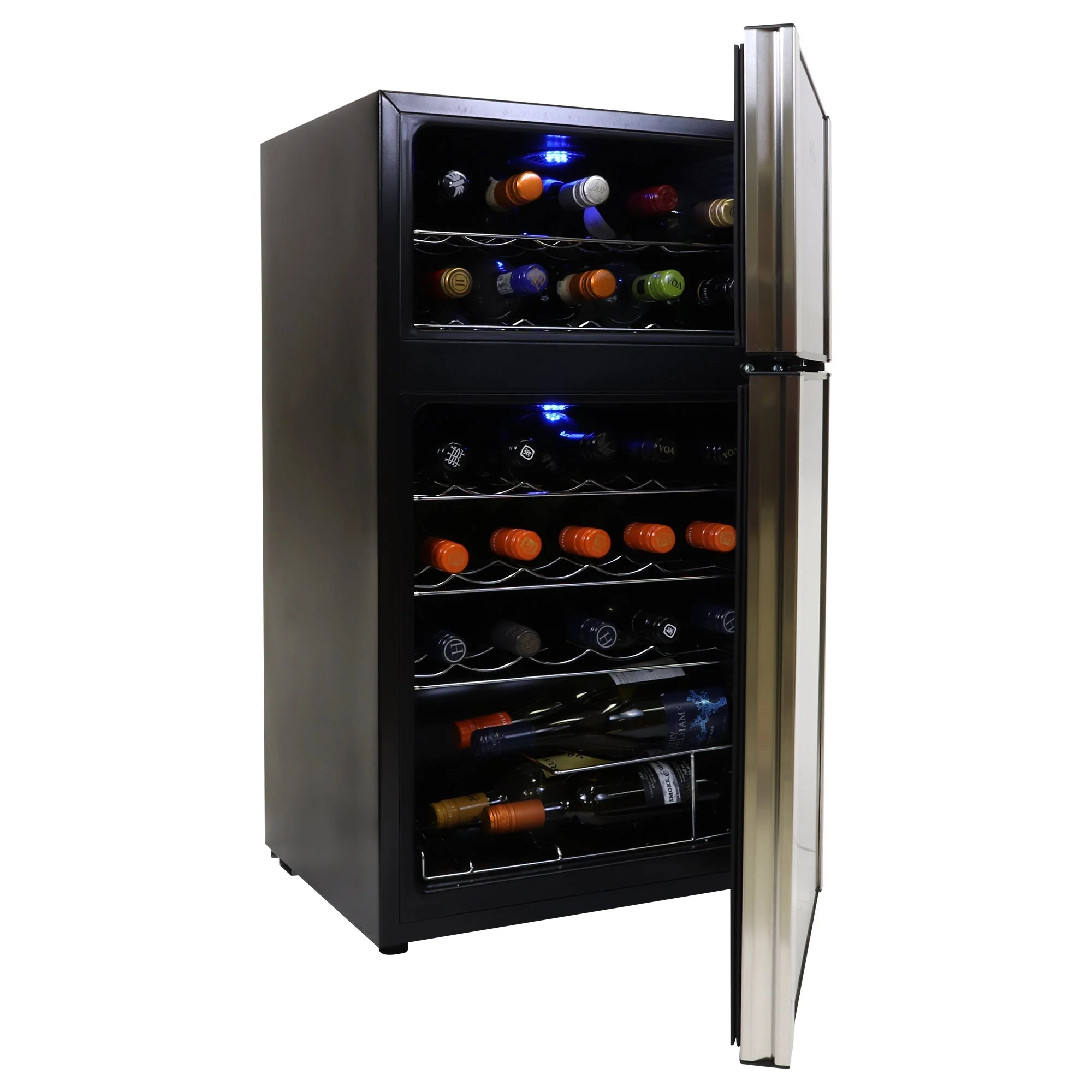 Koolatron 29 Bottle Dual Zone Wine Cooler, Black, 3 cu ft (86L) Compressor Wine Fridge, Freestanding Wine Cellar, Red, White, Sparkling Wine Storage in Home Bar, Kitchen, Apartment, Condo
